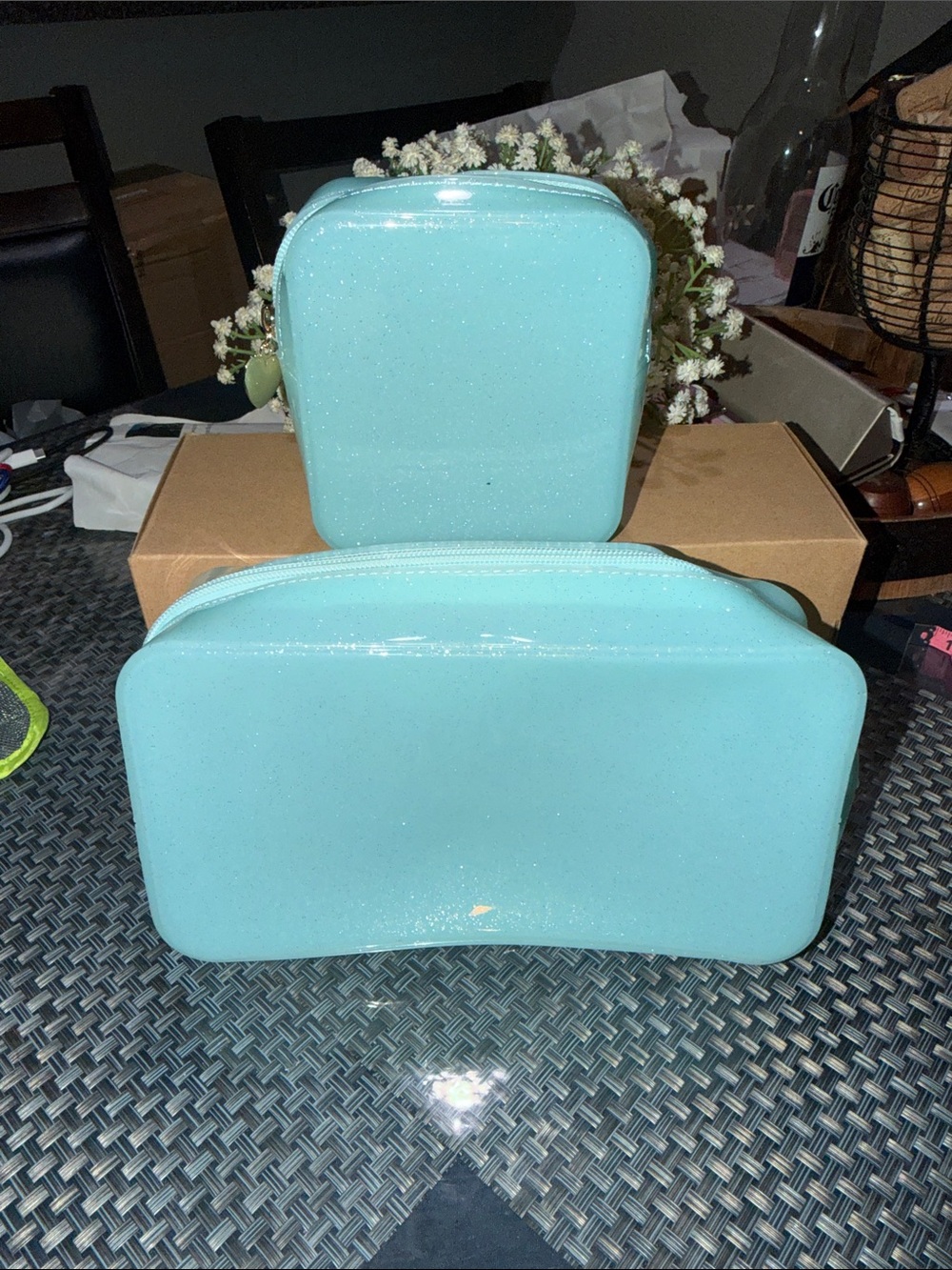 Sparkle Aqua Cosmetic Bag Set - Women Bags